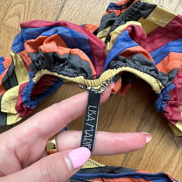 Lisa Marie Fernandez Leandra Two-Piece Bikini Multicolored Stripes Bubble Sleeve - Picture 3 of 9